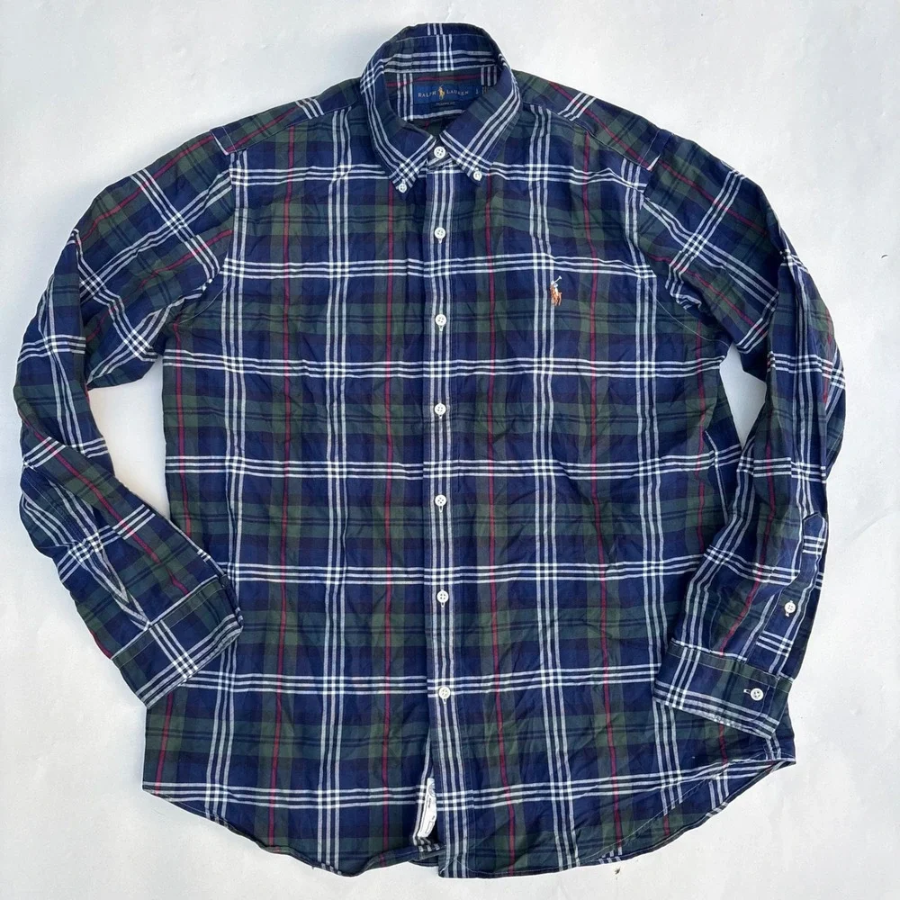 Ralph Lauren Mens Classic Fit Plaid Button Down Shirt Blue Green Large L